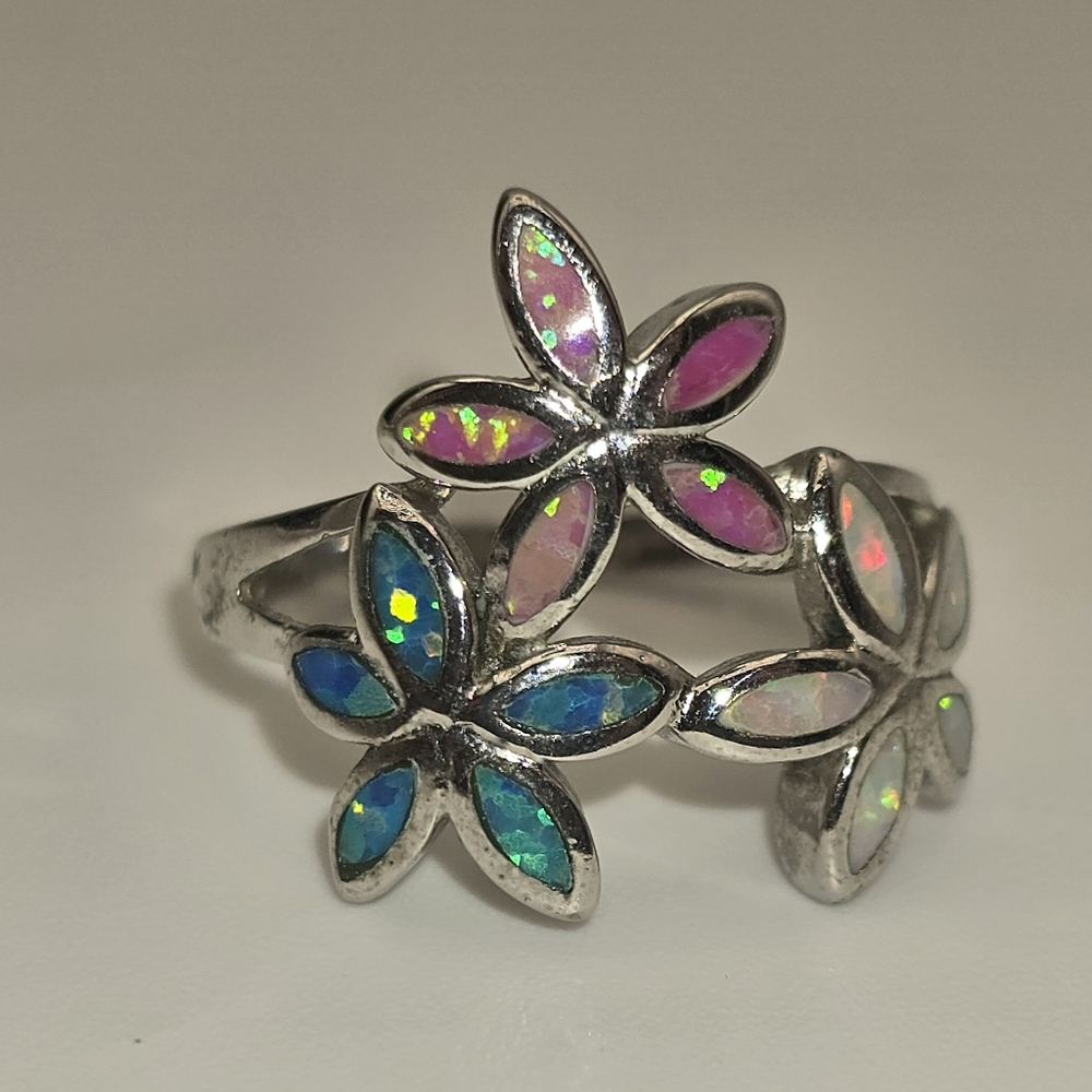 Sterling Silver Multi Colored Flower Ring - image 8